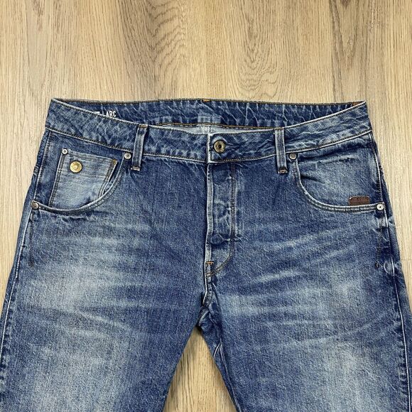 G-Star RAW Arc 3D Slim Jeans Mens 34x32 Blue Medium Wash Distressed Faded Denim - Picture 2 of 12